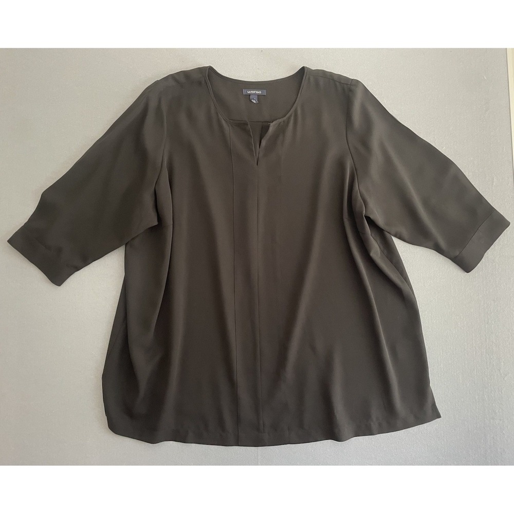 Lands End Women 3X Black Blouse‎ Split V Neck 3/4 Pullover Classic Minimal Poly - Picture 4 of 11